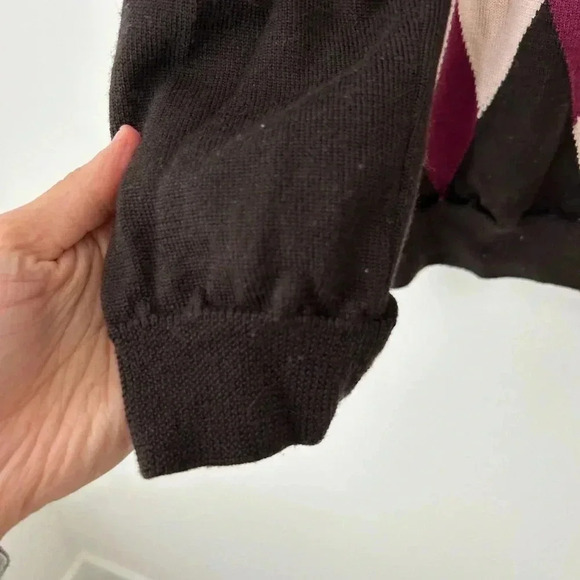 Lacoste fine merino wool argyle brown cardigan sweater - Picture 7 of 11